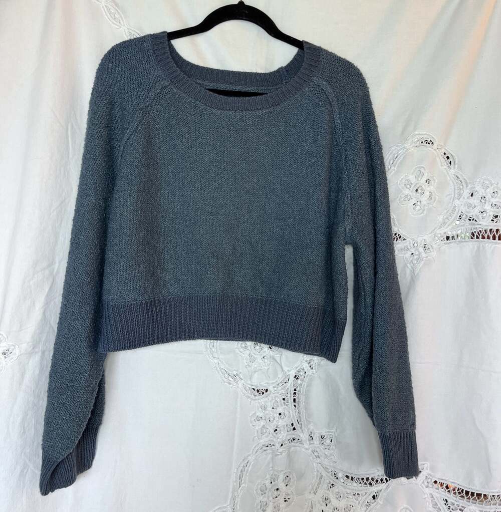 Pink Rose Women's Size M Blue Cropped Knit Sweater